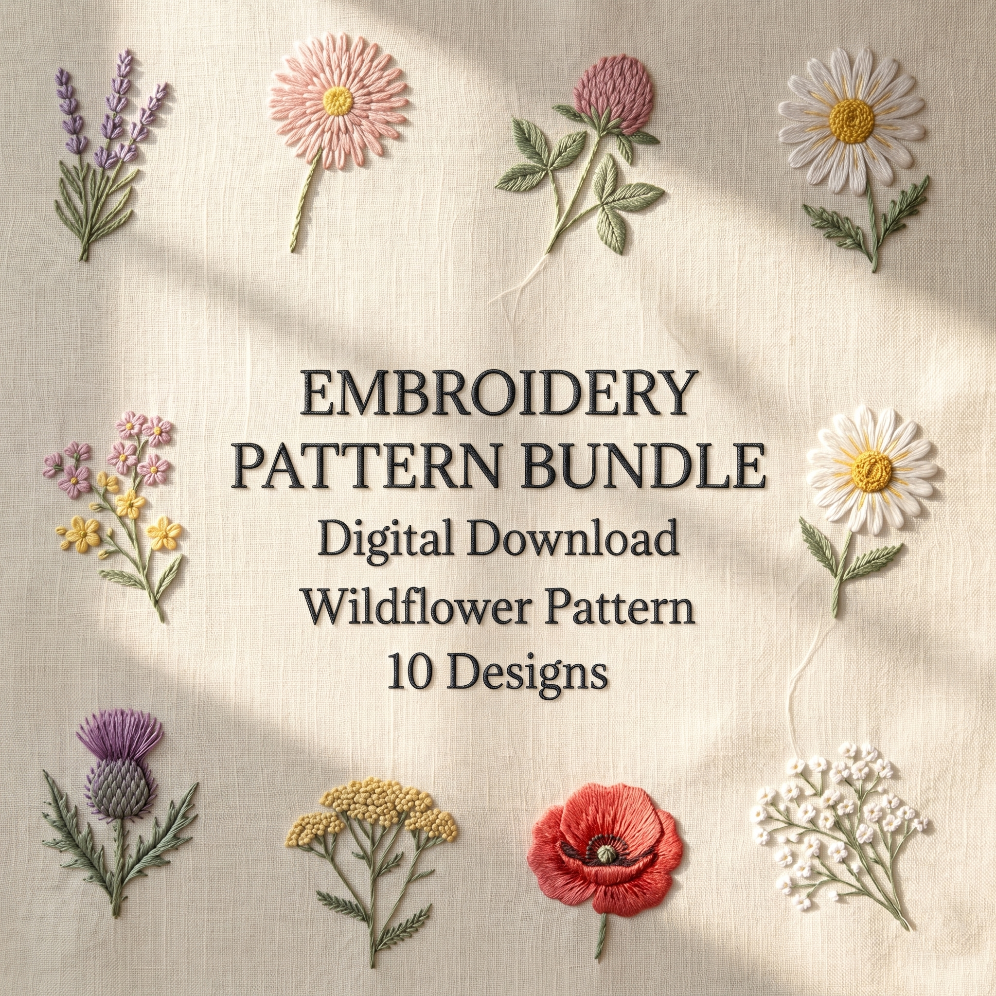 Printable Embroidery Pattern Bundle #2 : 10 Wildflower Designs