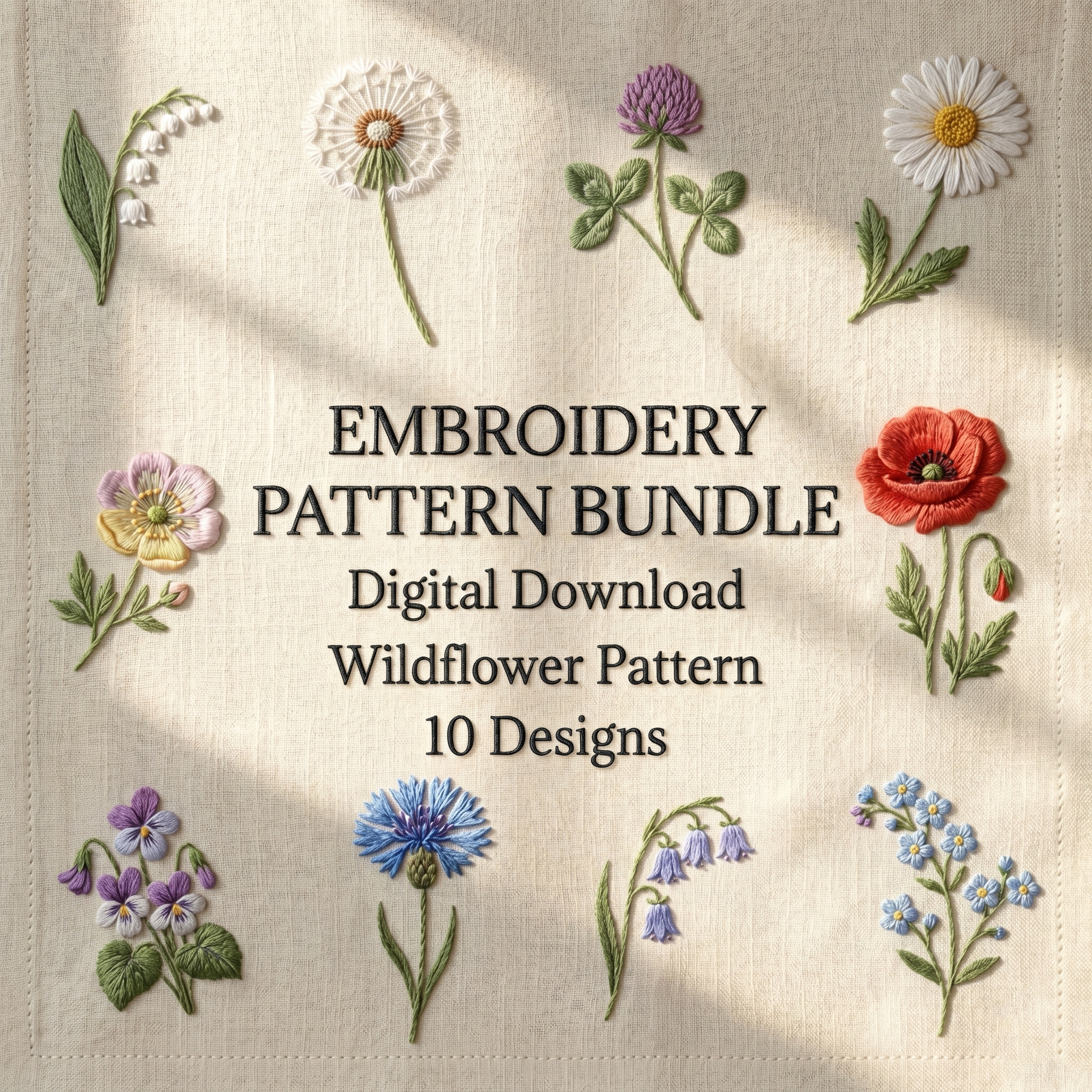 Printable Hand Embroidery Pattern Bundle #1 : 10 Wildflower Designs