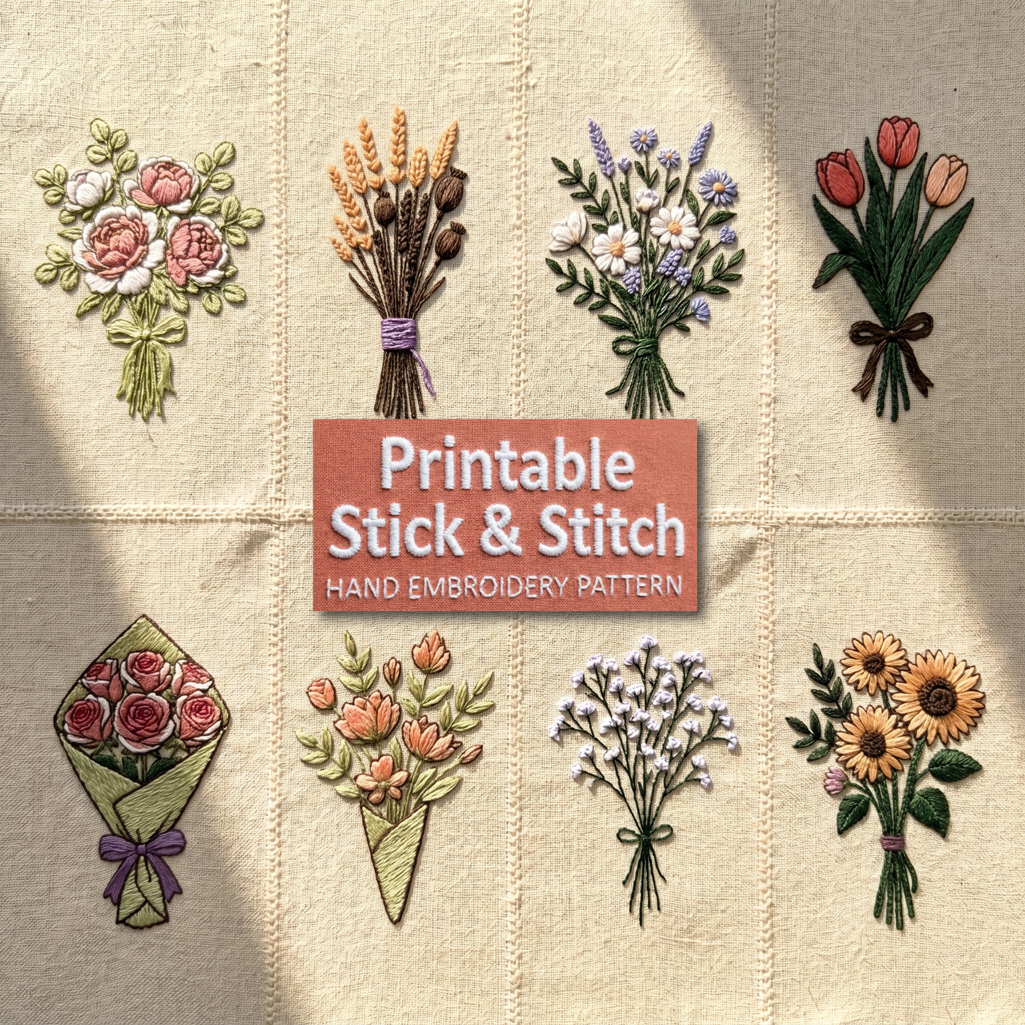 Mini Floral Bouquet Hand Embroidery Pattern PDF Bundle (8 Designs)
