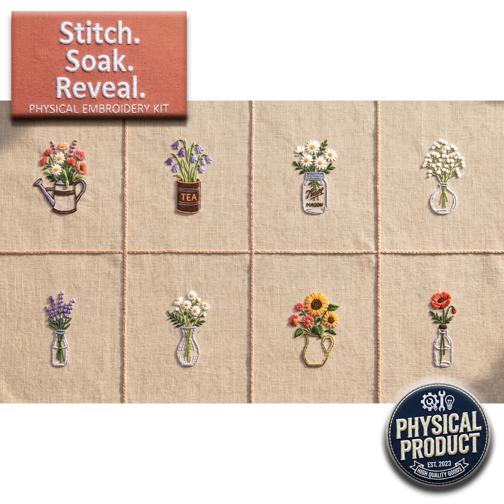 8 Mini Floral Hand Embroidery Kit (Printed Linen & Threads Included)